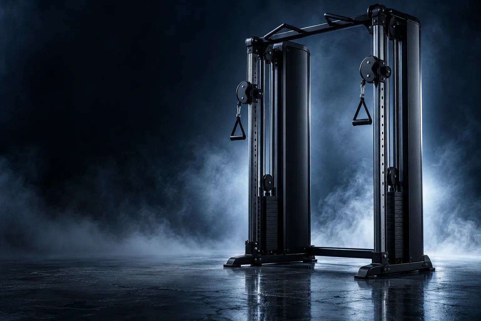 An unbranded smart cable machine in cool slate fog